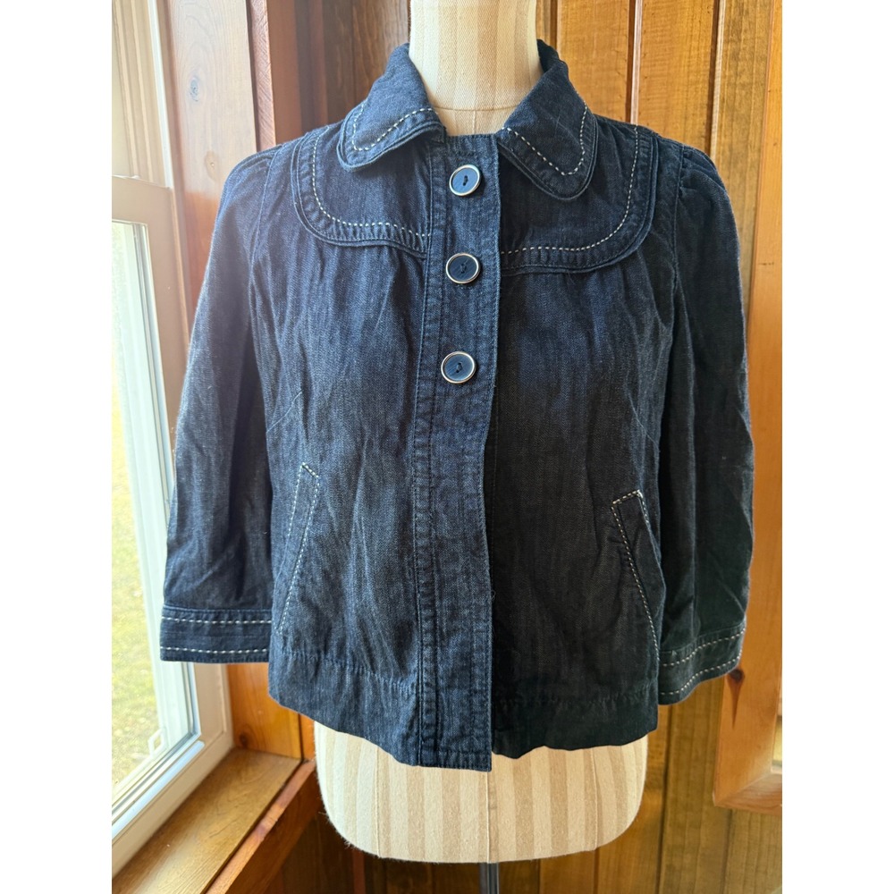 Ann Taylor LOFT Women Dark Wash Denim Cropped Jacket Size 2